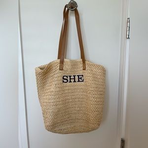 Rattan Tote Bag- SHE Monogram